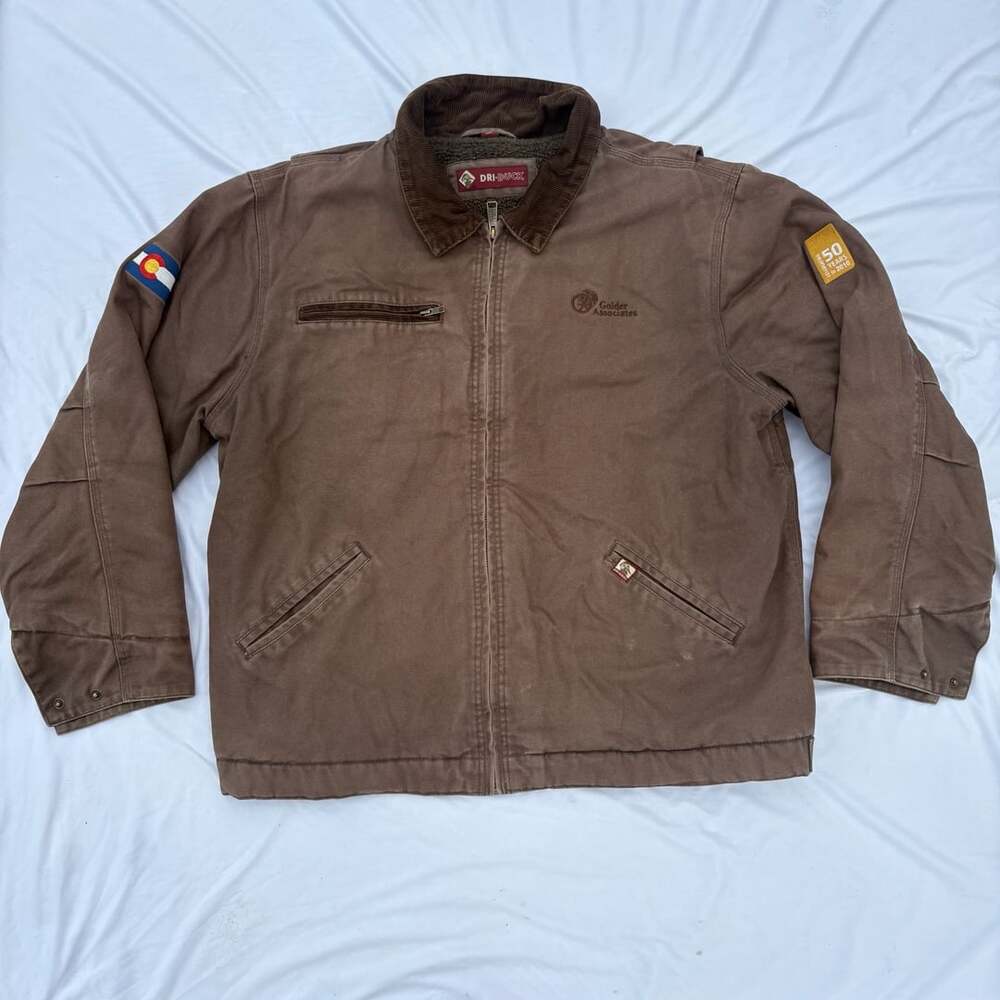 Dri Duck Canvas Maverick Quilt Lined Work Jacket Brown XL Colorado Flag Patch